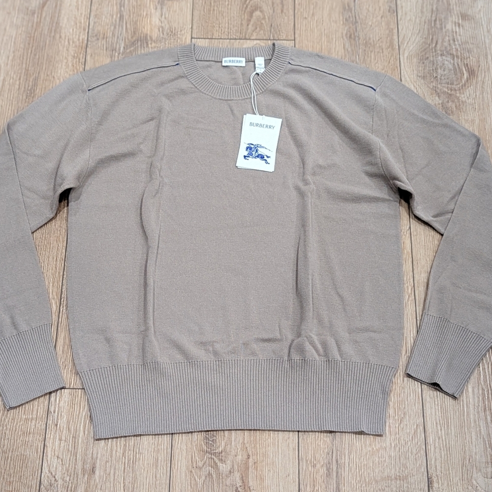 Burberry Wool Crewneck Jumper Sweater Limestone Large